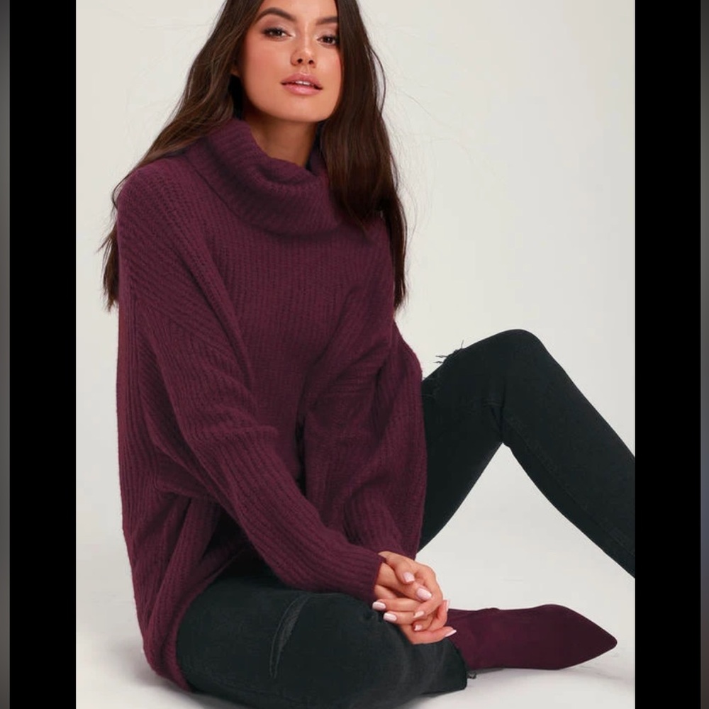 Lulus Oversized Turtleneck Knit Sweater | Plum Purple